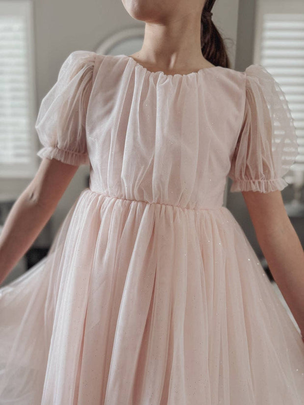 A Little Lacey Nina Sparkle Peach Flower Girl Dress