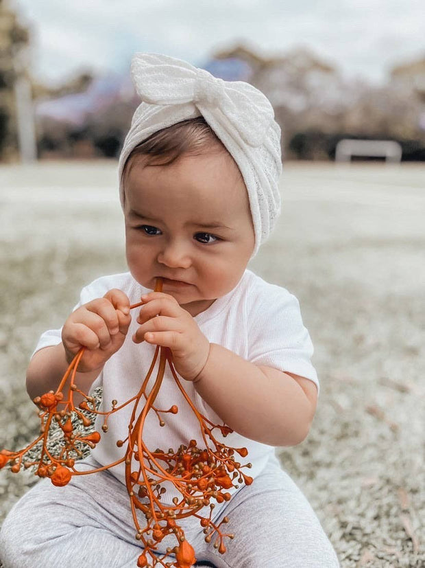 Petite & Co Waffle Bow Turban - White