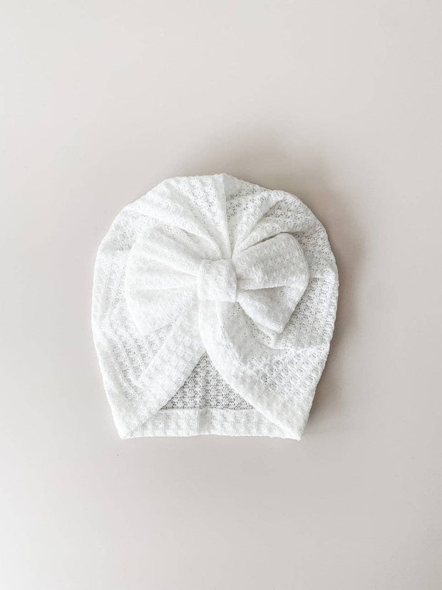 Petite & Co Waffle Bow Turban - White