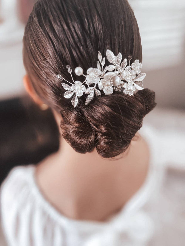 A Little Lacey Delilah Silver Flower Hair Clip