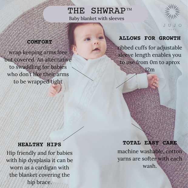 Jujo Baby Cable Edge Shwrap Blanket with sleeves - Milk