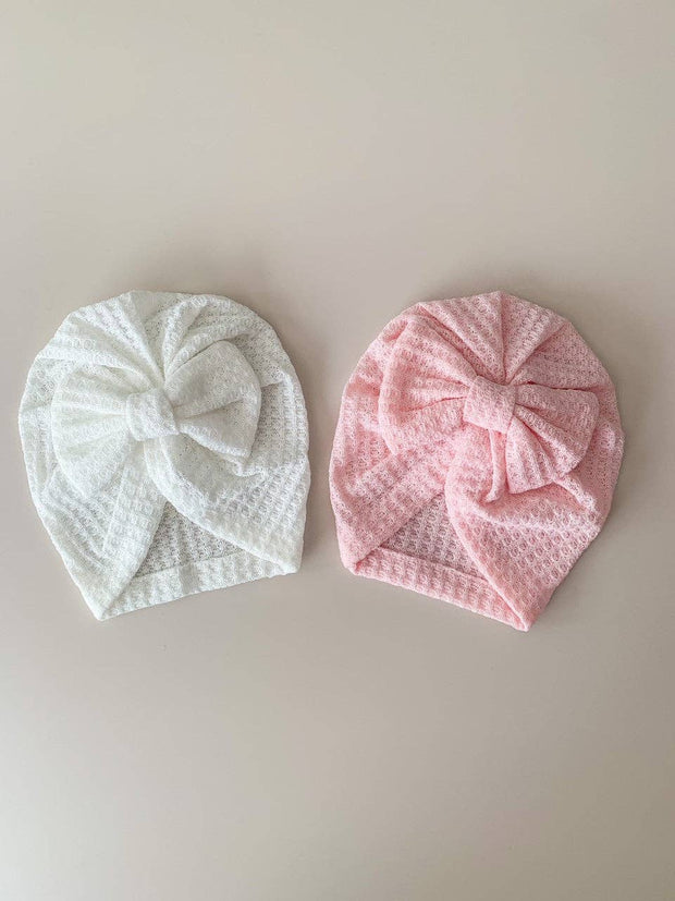 Petite & Co Waffle Bow Turban - White