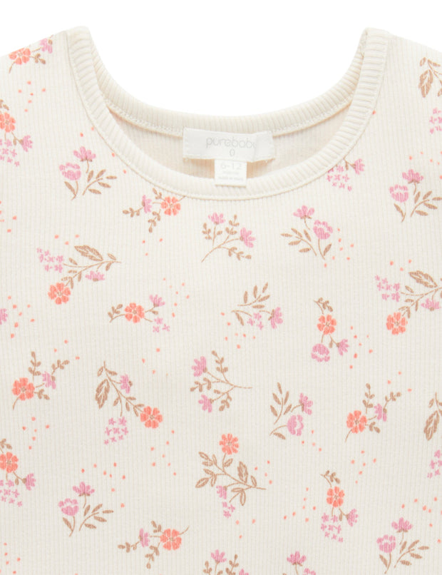 Purebaby Short Rib Tee - Cloud Daisy Print