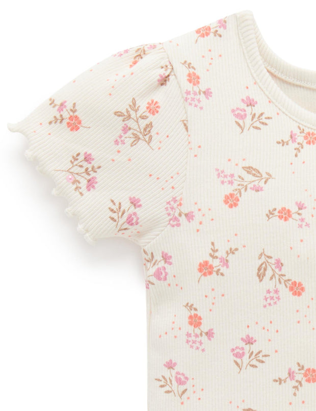 Purebaby Short Rib Tee - Cloud Daisy Print