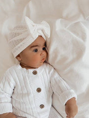 Petite & Co Waffle Bow Turban - White