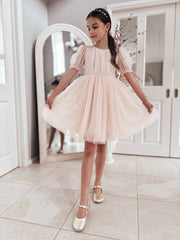 Nina Sparkle Peach Flower Girl Dress