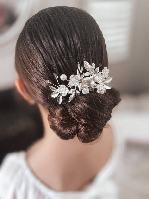 Delilah Silver Flower Hair Clip