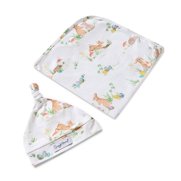 Snuggle Hunny Organic Jersey Wrap & Beanie Set - Easter Bunnies