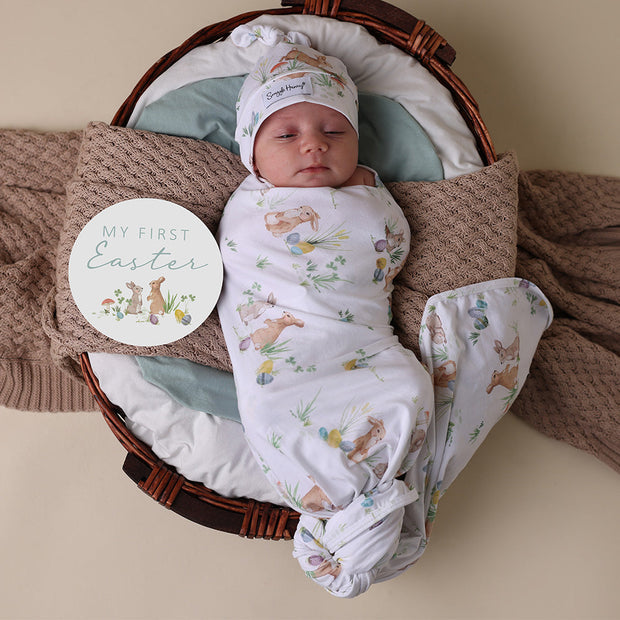 Snuggle Hunny Organic Jersey Wrap & Beanie Set - Easter Bunnies